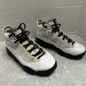 nike air jordan 6 rings shoes black and white boys SZ 1.5Y 323432-107